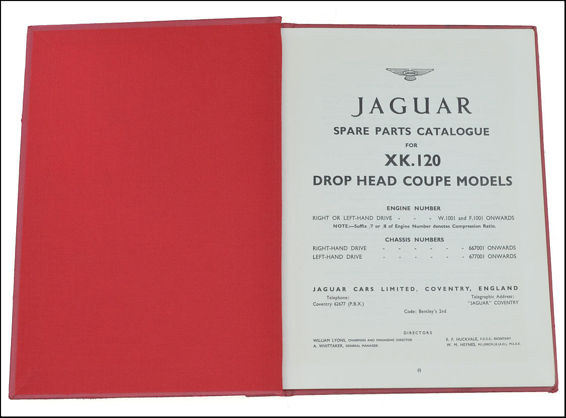 Spare Parts Catalogue Jaguar XK 120 Drop Head Coupe