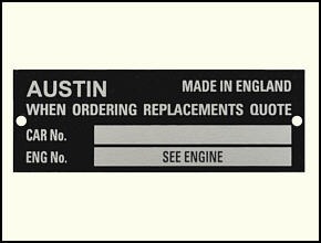 Typenschild AUSTIN für Austin Healey