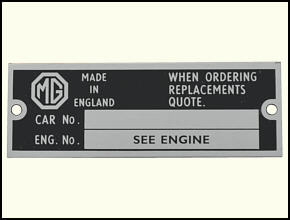 Typenschild für MGB 1962-67